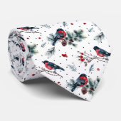 ブルフィンチとクリスマスの葉のパターン ネクタイ (ロール)