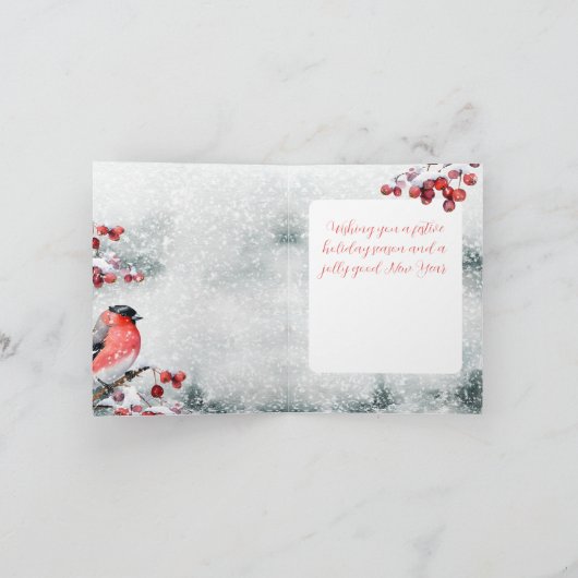 ブルフィンチクリスマスバードスノーウィーレッドベリー シーズンカード (内部)