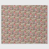 ブルフィンチバードスノーウィーレッドベリーメリークリスマス ラッピングペーパー (フラット)