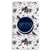 ブルフィンチ&クリスマスベリーパターン スモールペーパーバッグ (正面)