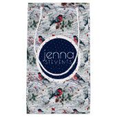 ブルフィンチ&クリスマスベリーパターン スモールペーパーバッグ (正面)