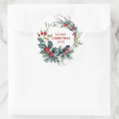 ブルフィンチ&クリスマスホリーリース ラウンドシール (バッグ)