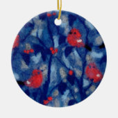 ブルフィンチ、赤い鳥の青い森の木の繊維芸術 セラミックオーナメント (正面)
