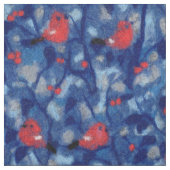 ブルフィンチ、赤い鳥の青い森の木の繊維芸術 ファブリック (見本)
