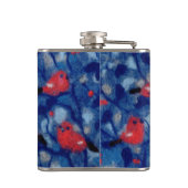 ブルフィンチ、赤い鳥の青い森の木の繊維芸術 フラスク (裏面)