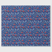 ブルフィンチ、赤い鳥の青い森の木の繊維芸術 ラッピングペーパー (フラット)