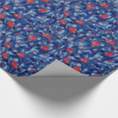 ブルフィンチ、赤い鳥の青い森の木の繊維芸術 ラッピングペーパー (角)