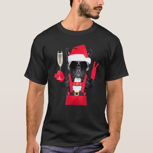 ブルフランスのドッグサンタクローススタイル Tシャツ (正面)