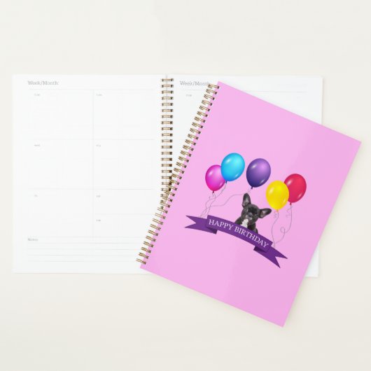 ブルフランスのドッグパピーハッピーバースデー抱き枕 プランナー手帳 (ディスプレー)