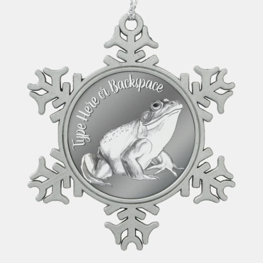 ブルフロッグアートパーソナライズされたオーナメントカエルの装飾 スノーフレークピューターオーナメント (正面)