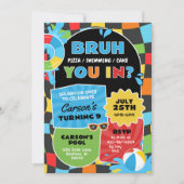 ブルボーイプールパーティー誕生日トレンディー 招待状 (正面)