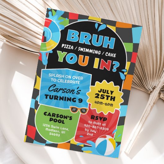 ブルボーイプールパーティー誕生日トレンディー 招待状