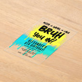 ブルボーイ誕生日ネオングラフィティイエローティール（緑がかった色） アクリル招待状 (レイダウン)