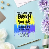 ブルボーイ誕生日ネオングラフティイエローブルー アクリル招待状 (インサイチュ (ウェディング))