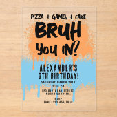 ブルボーイ誕生日ネオングラフティオレンジブルー アクリル招待状 (正面)