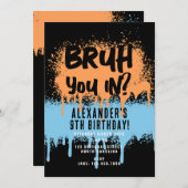 ブルボーイ誕生日ネオングラフティオレンジブルー 招待状 (正面/裏面)