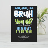 ブルボーイ10代の若者10代のボーブルーグリーン誕生日 招待状 (スタンド正面)