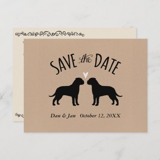 ブルマスチフのシルエット結婚式の日付を保存 案内ポストカード (正面/裏面)