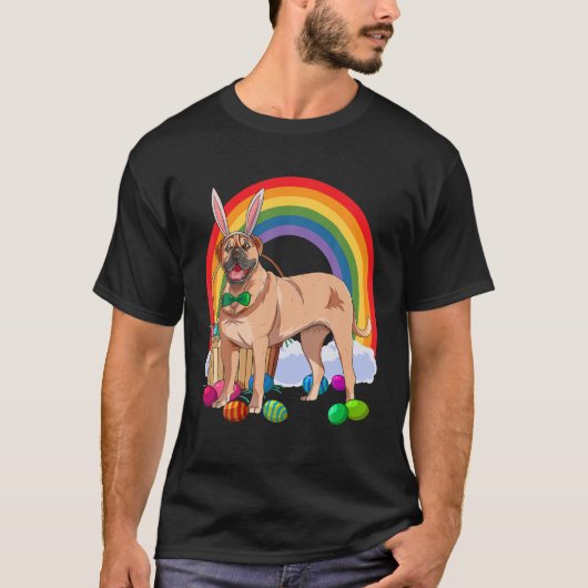 ブルマスチフイースターエッグスバニードッグ Tシャツ (正面)