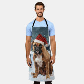 ブルマスチフドウウィンターワンダーランドクリスマスジョイ エプロン (着用した状態)