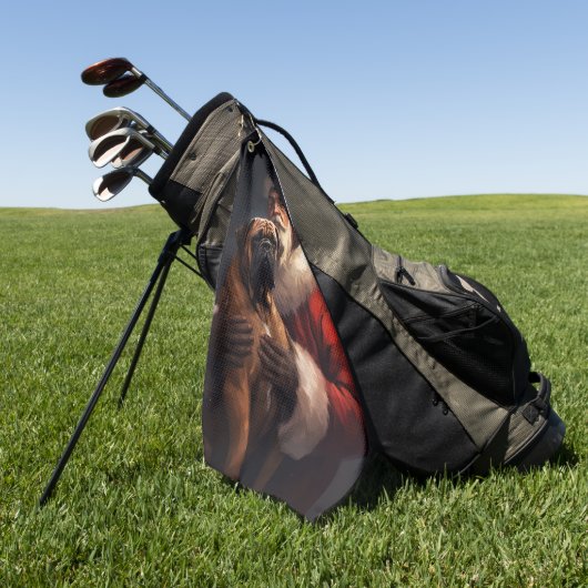 ブルマスティフとサンタクロースフェスティバルクリスマス ゴルフタオル (グリーン)