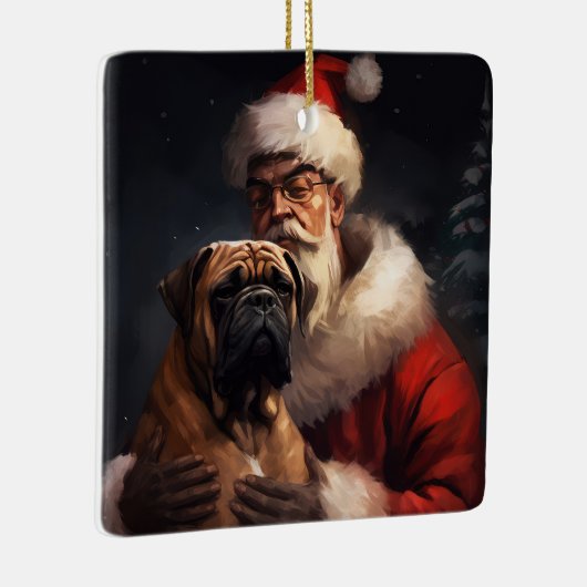 ブルマスティフとサンタクロースフェスティバルクリスマス セラミックオーナメント (右)