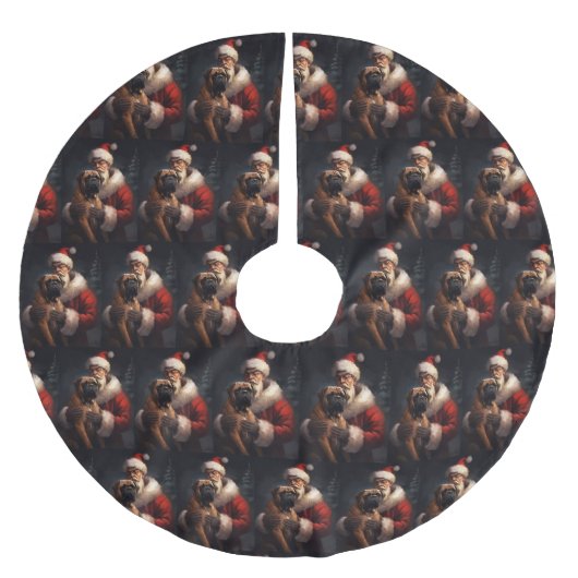 ブルマスティフとサンタクロースフェスティバルクリスマス ブラッシュドポリエステルツリースカート (正面)