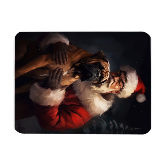 ブルマスティフとサンタクロースフェスティバルクリスマス マグネット (横)