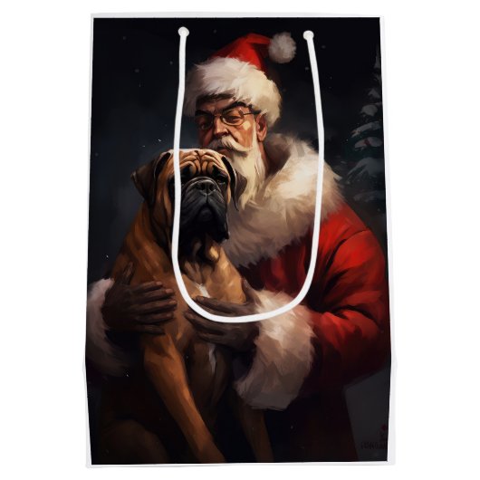 ブルマスティフとサンタクロースフェスティバルクリスマス ミディアムペーパーバッグ (裏面)