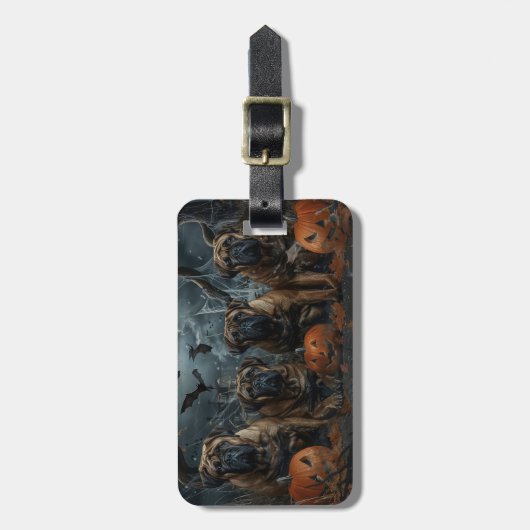 ブルマスティフのハロウィーンの夜の犬の喜び ラゲッジタグ (正面縦)