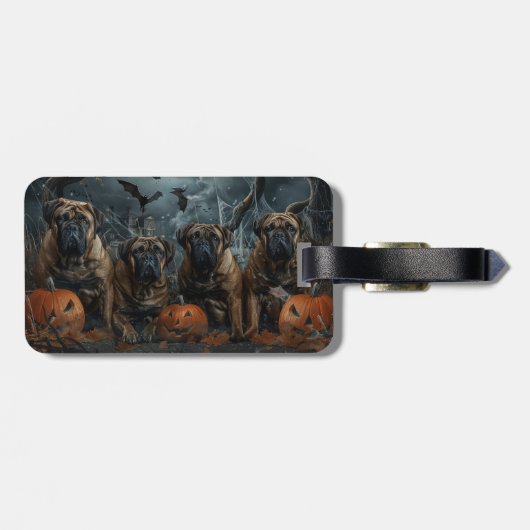 ブルマスティフのハロウィーンの夜の犬の喜び ラゲッジタグ (裏面横)