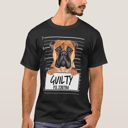ブルマスティフのマグショット 有罪の犬 Tシャツ (正面)