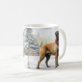 ブルマスティフの犬と雪のクリスマス コーヒーマグカップ (正面右)