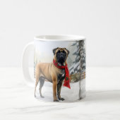 ブルマスティフの犬と雪のクリスマス コーヒーマグカップ (正面左)