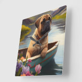 ブルマスティフをパドルに:風光明媚な冒険 スクエア壁時計 (傾斜)