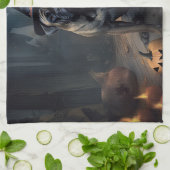 ブルマスティフカボチャのハロウィーン怖い キッチンタオル (折り畳み)