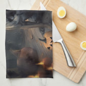 ブルマスティフカボチャのハロウィーン怖い キッチンタオル (四つ折り)