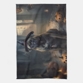 ブルマスティフカボチャのハロウィーン怖い キッチンタオル (縦)