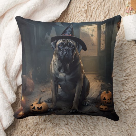 ブルマスティフカボチャのハロウィーン怖い クッション (ブランケット)