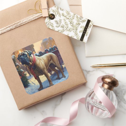 ブルマスティフクリスマスフェスティバルシーズン スクエアシール (ギフト)