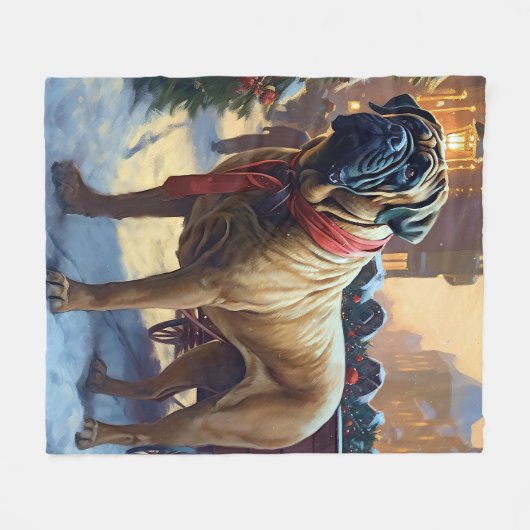 ブルマスティフクリスマスフェスティバルシーズン フリースブランケット (正面(横))