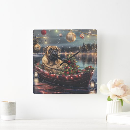 ブルマスティフクリスマスフェスティバル航海 スクエア壁時計 (ホーム)