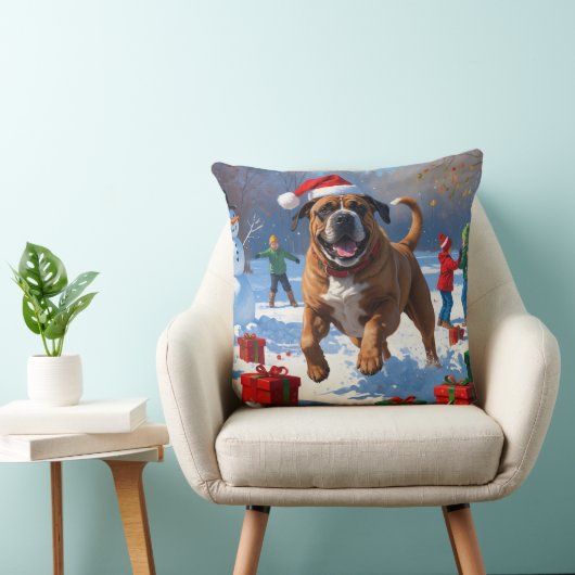 ブルマスティフクリスマスフェスティバル雪景色 クッション (椅子)