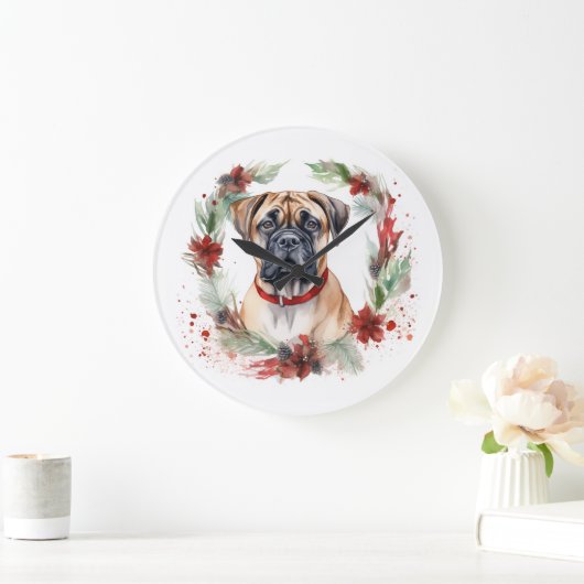 ブルマスティフクリスマスリースフェスティバルカップ ラージ壁時計 (ホーム)
