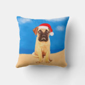 ブルマスティフドグオンビーチクリスマスホリデー クッション (裏面)