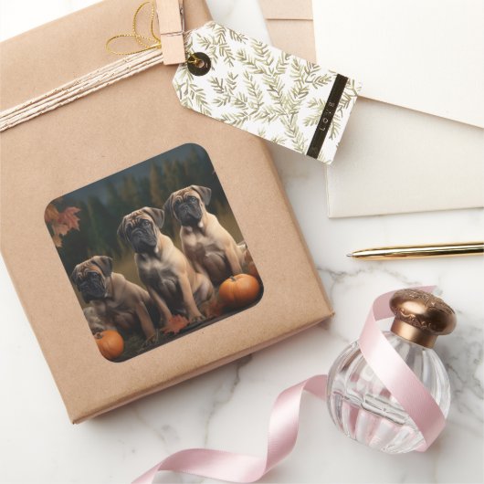 ブルマスティフパピー秋デライトカボチャ スクエアシール (ギフト)