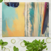 ブルマスティフビーチ絵を描サーフィン キッチンタオル (折り畳み)