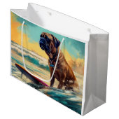 ブルマスティフビーチ絵を描サーフィン ラージペーパーバッグ (正面アングル)