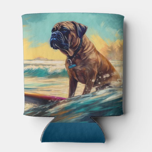 ブルマスティフビーチ絵を描サーフィン 缶クーラー (裏面)