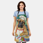 ブルマスティフホリデーベーキング:フェスティバルクリスマス エプロン (着用した状態)